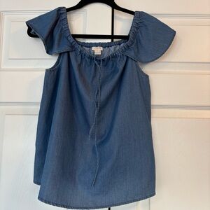 J. Crew Blue Gathered Denim Top